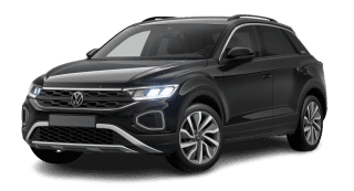 Schräge Frontansicht auf einen Volkswagen T-Roc GOAL, freigestellt