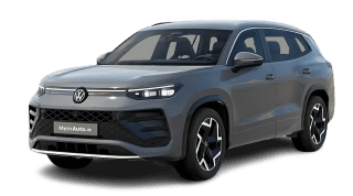 Schräge Frontansicht auf einen Volkswagen Tayron R-Line, freigestellt