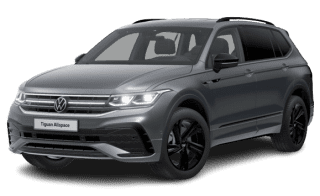 Schräge Frontansicht auf einen Volkswagen Tiguan Allspace R-Line, freigestellt