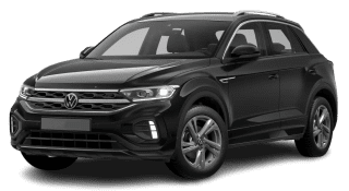 Schräge Frontansicht auf einen Volkswagen T-Roc R-Line, freigestellt
