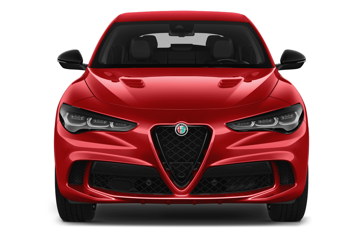 Frontansicht eines Alfa Romeo Stelvio Quadrifoglio, freigestellt