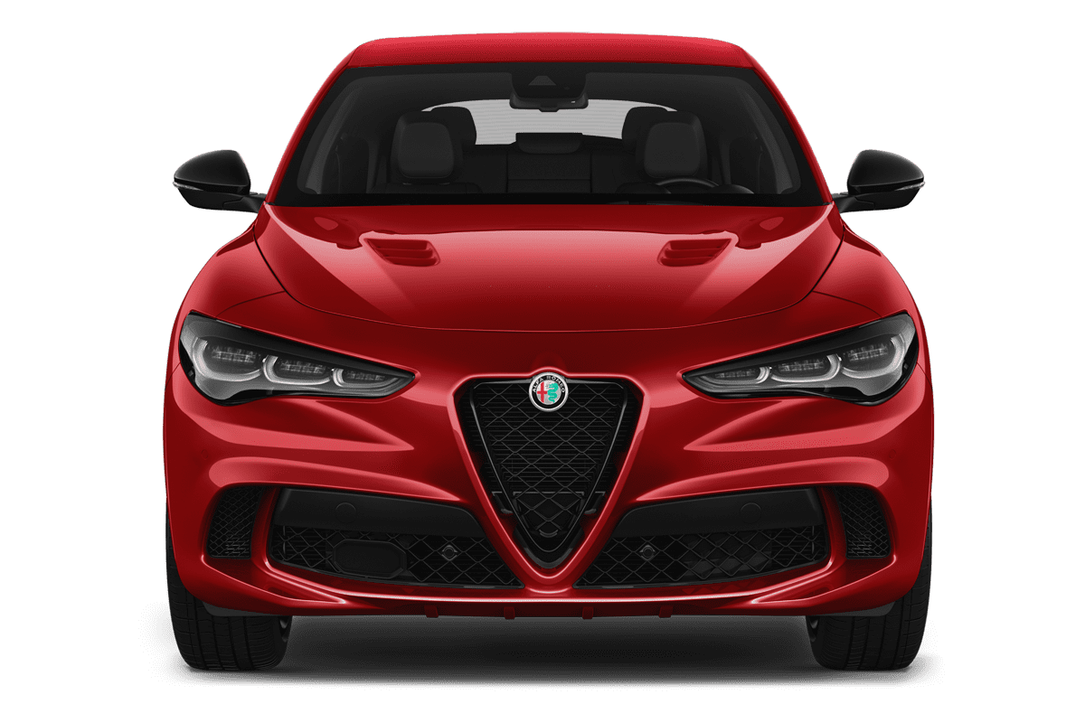 Frontansicht eines Alfa Romeo Stelvio Quadrifoglio, freigestellt