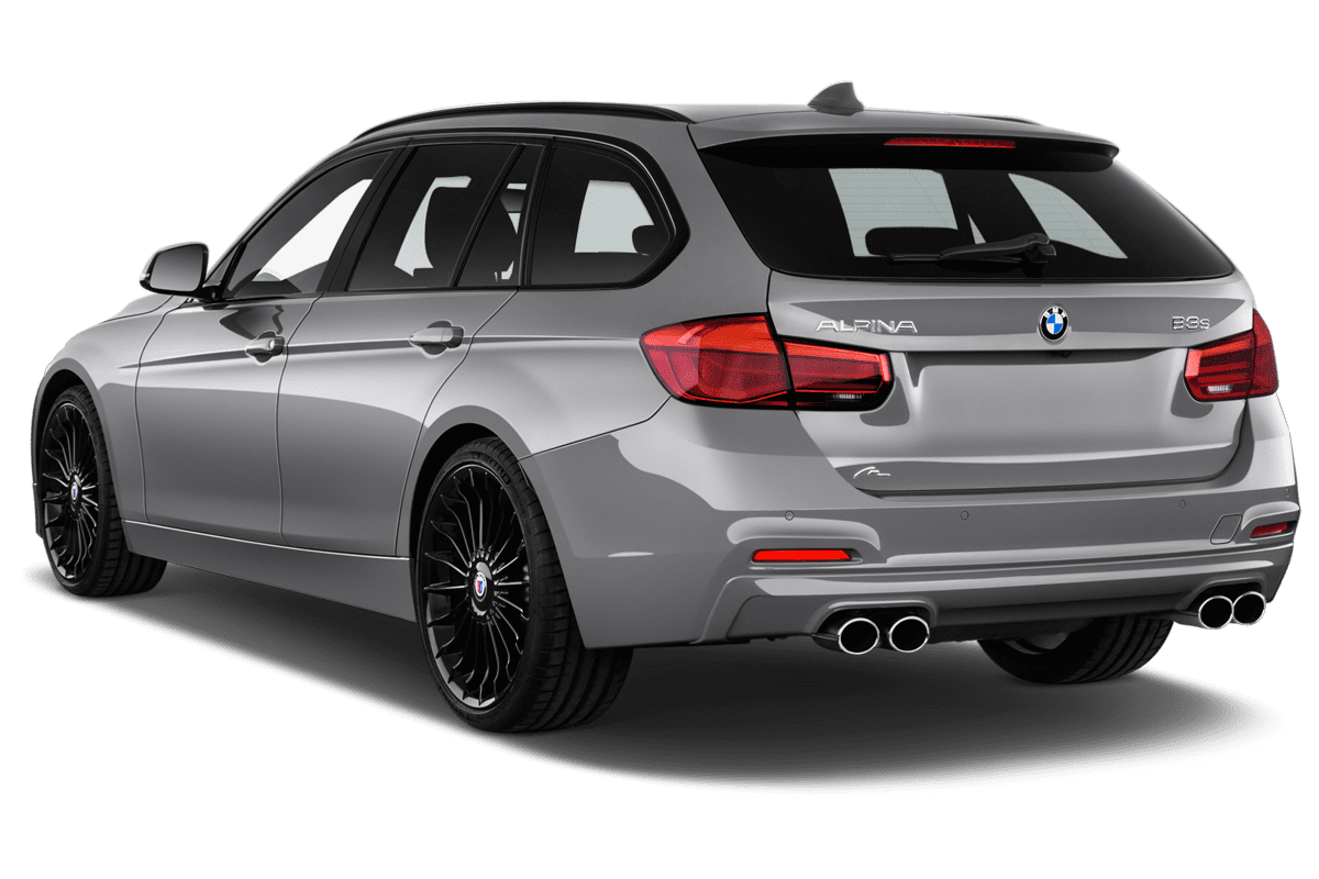 Schräge Heckansicht eines Alpina B3 Touring, freigestellt