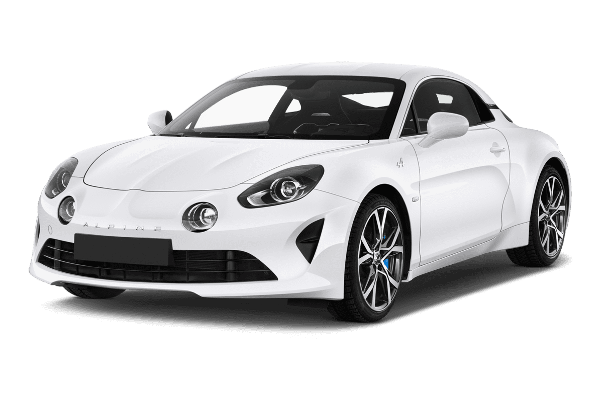 Schräge Frontansicht eines Alpine A110, freigestellt