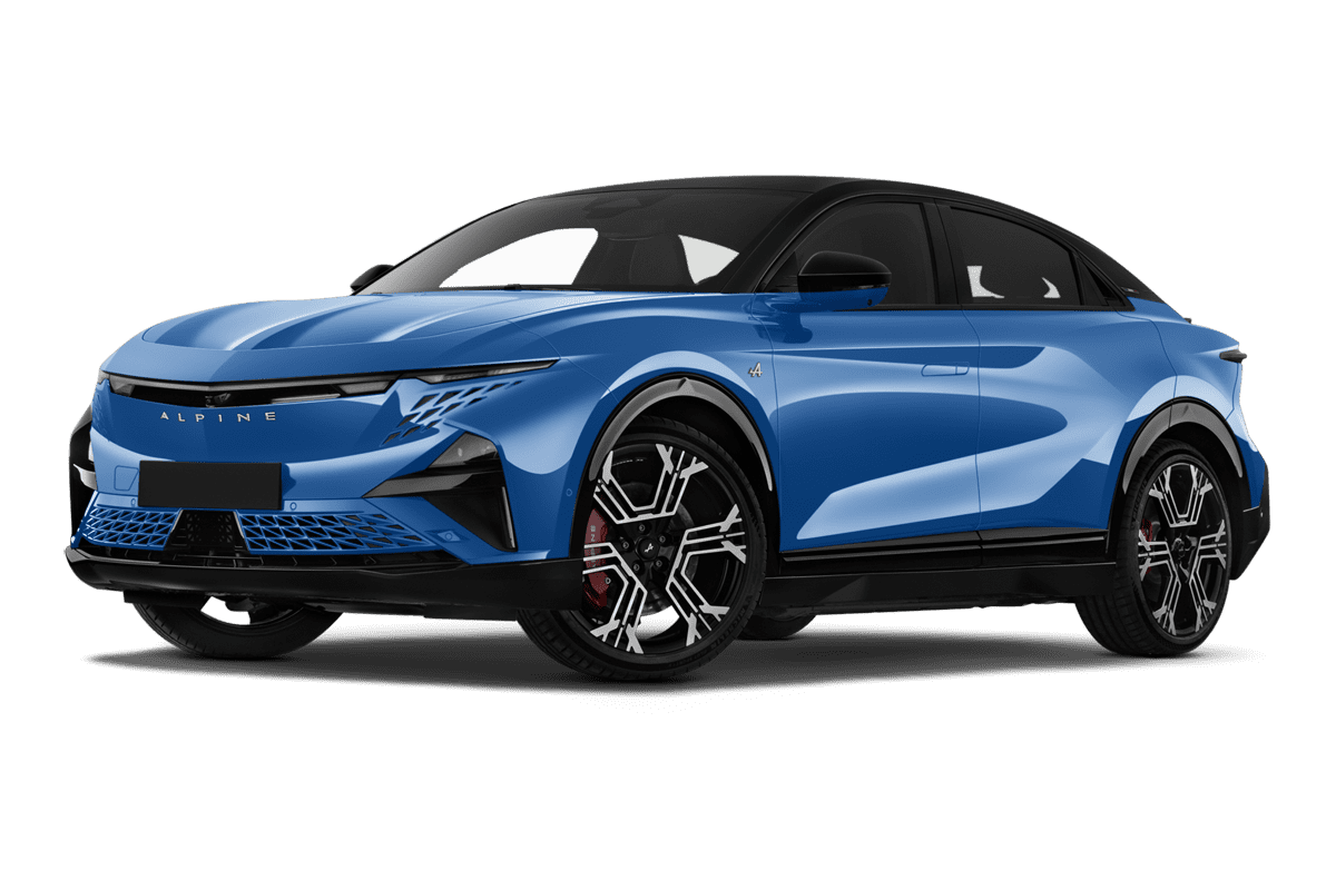 Tiefe, schräge Heckansicht eines Alpine A390, freigestellt