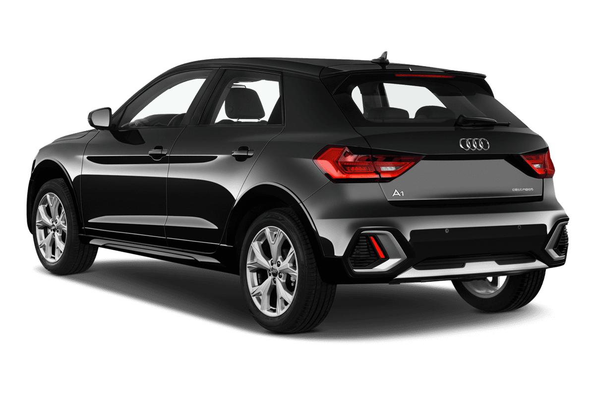 Schräge Heckansicht eines Audi A1 allstreet, freigestellt