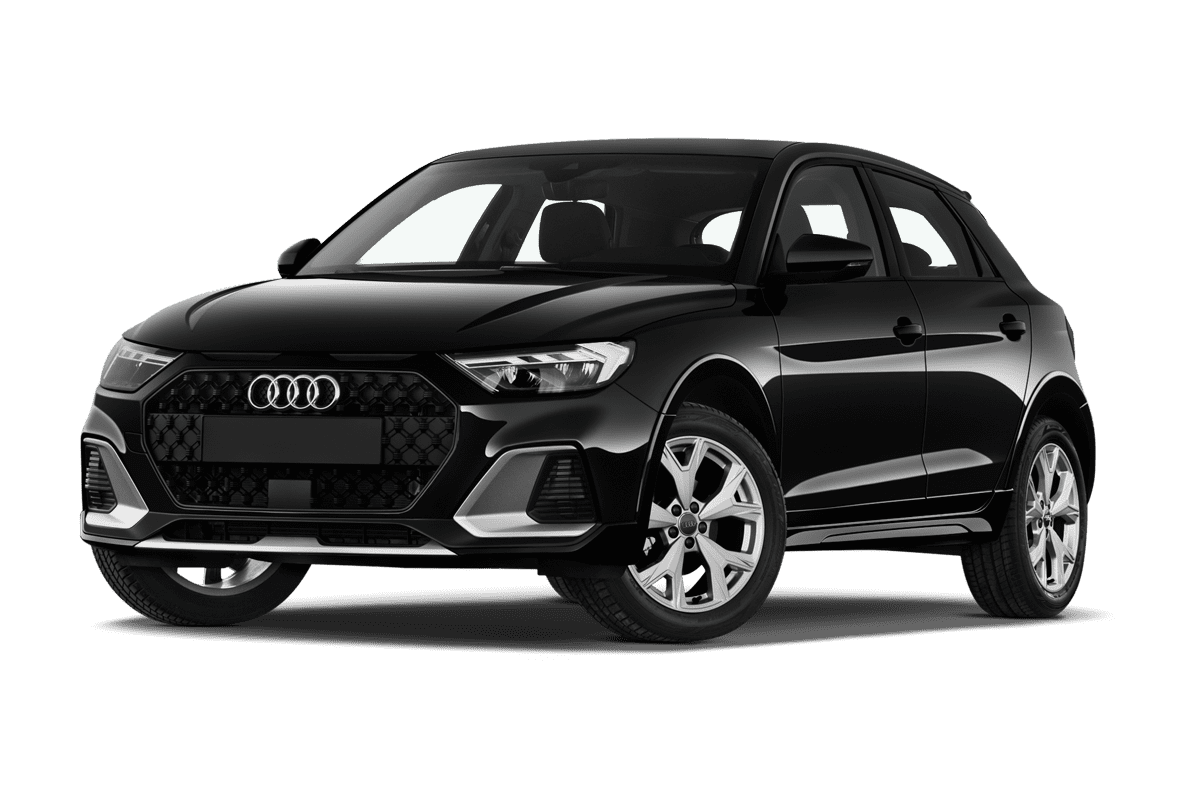 Tiefe, schräge Heckansicht eines Audi A1 allstreet, freigestellt