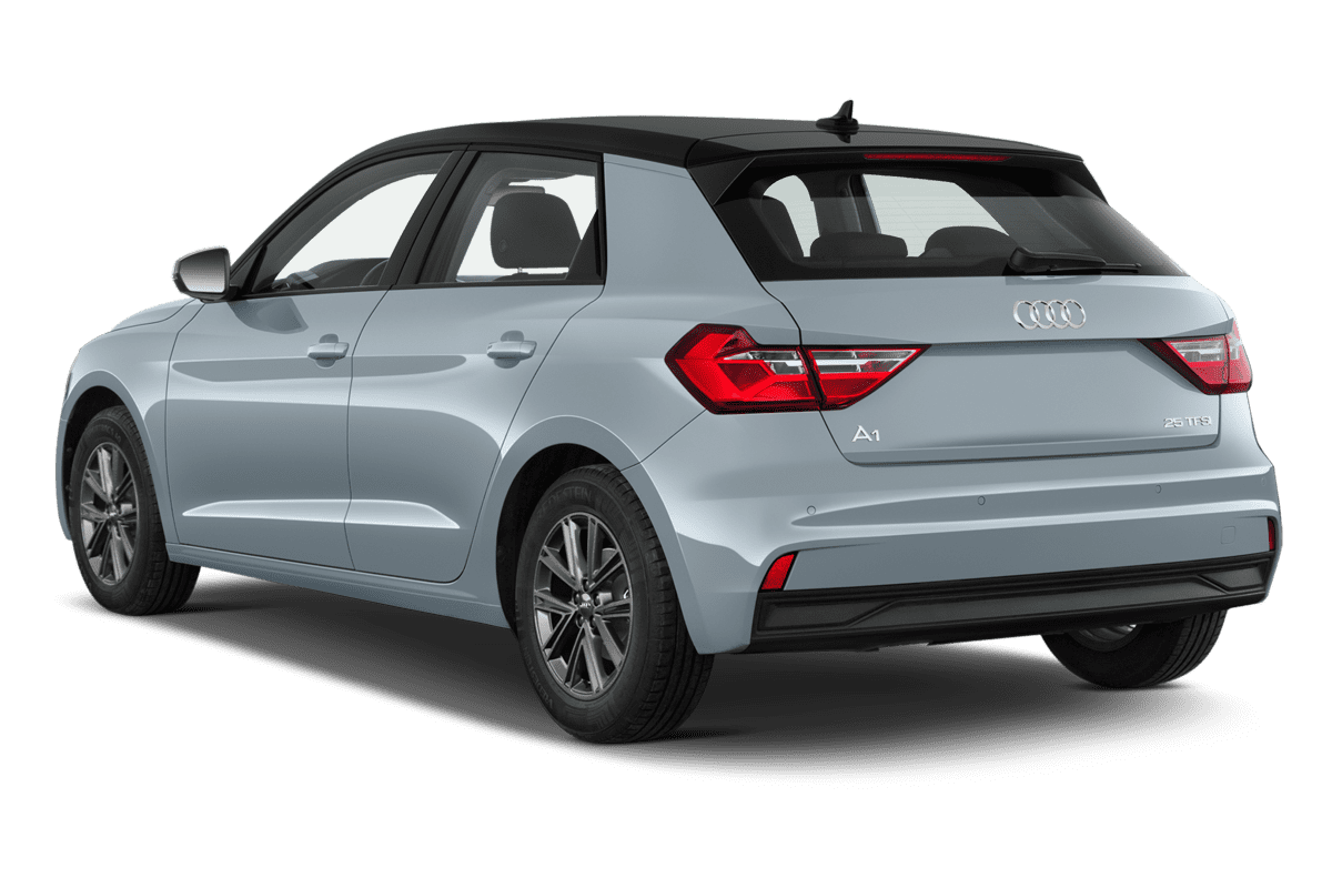 Schräge Heckansicht eines Audi A1 Sportback, freigestellt