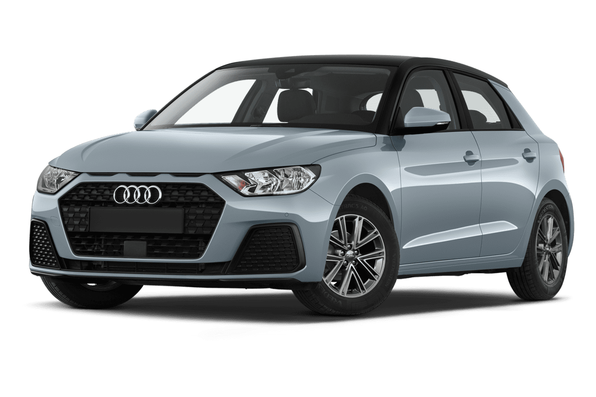Tiefe, schräge Heckansicht eines Audi A1 Sportback, freigestellt