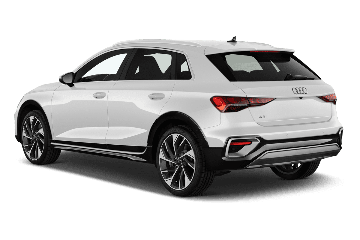 Schräge Heckansicht eines Audi A3 allstreet, freigestellt