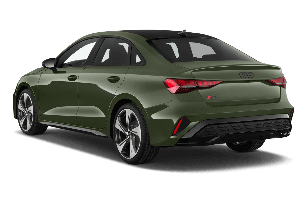 Schräge Heckansicht eines Audi A3 Limousine, freigestellt