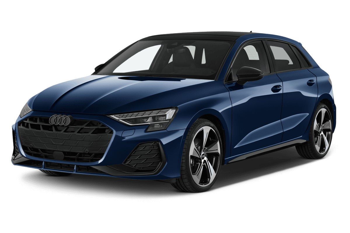 Schräge Frontansicht eines Audi A3 Sportback, freigestellt