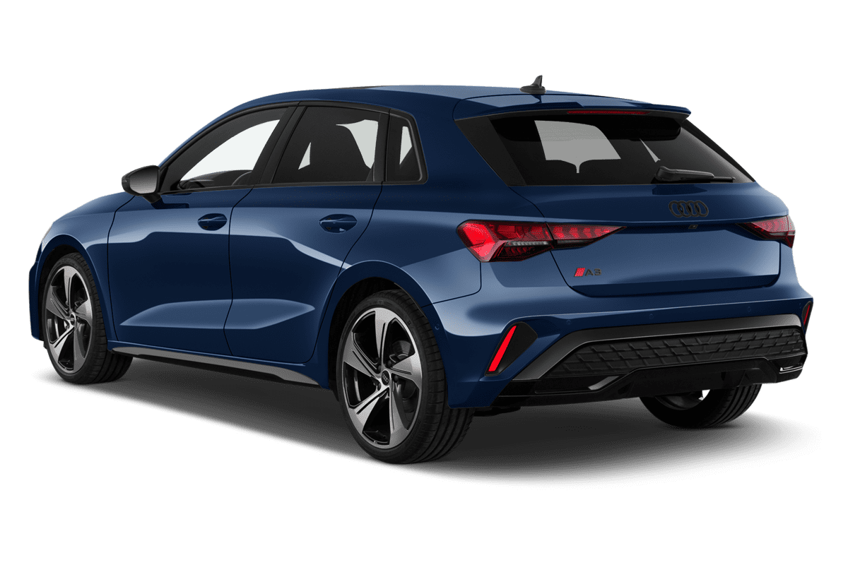 Schräge Heckansicht eines Audi A3 Sportback, freigestellt