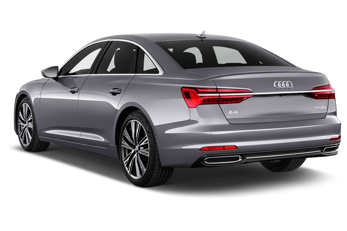 Schräge Heckansicht eines Audi A6 Limousine TFSI e, freigestellt