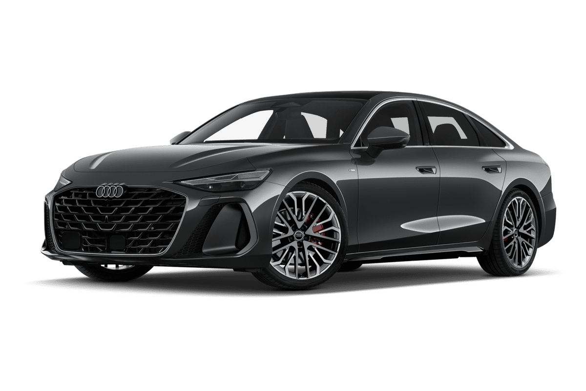 Tiefe, schräge Heckansicht eines Audi A6 Limousine , freigestellt