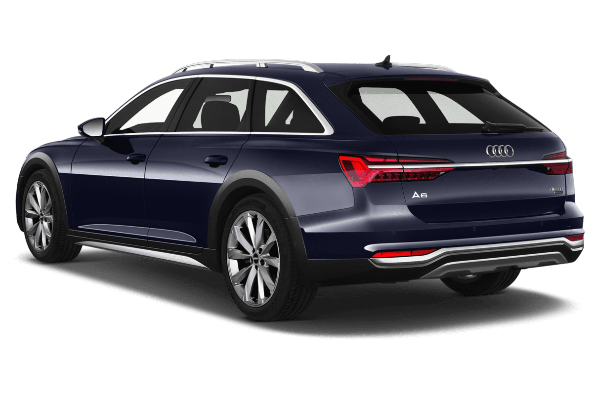 Schräge Heckansicht eines Audi A6 Allroad Quattro, freigestellt