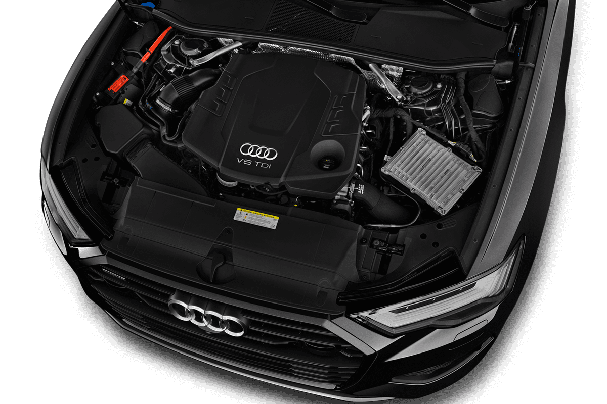 Motorraum eines Audi A6 Avant e-hybrid