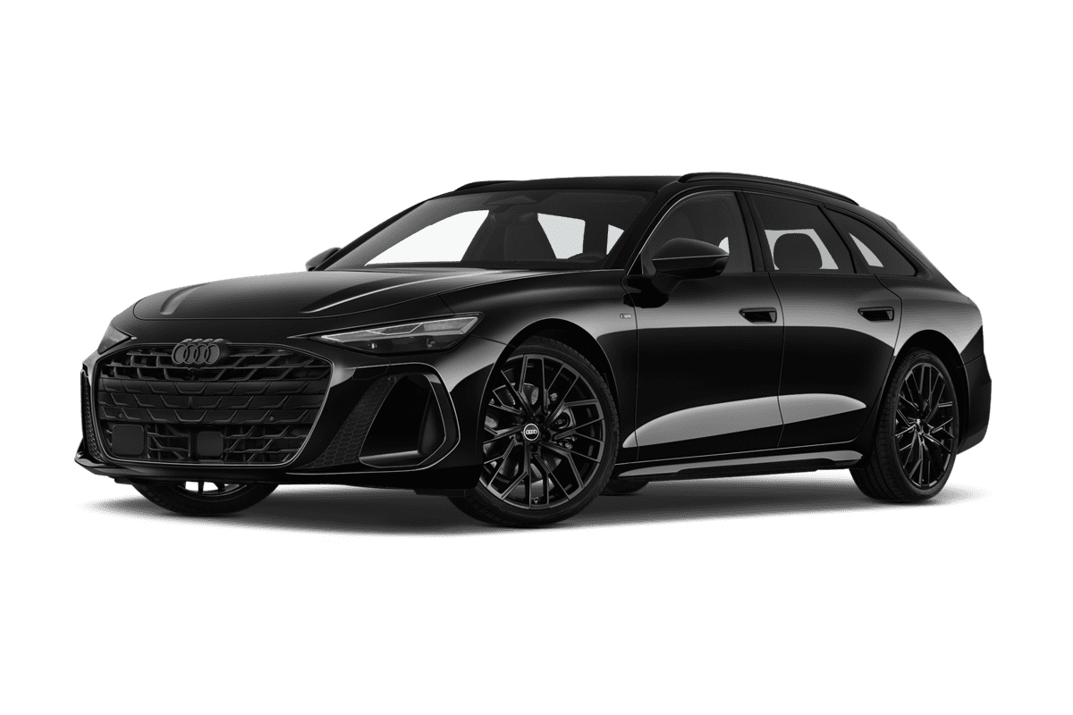 Tiefe, schräge Heckansicht eines Audi A6 Avant , freigestellt