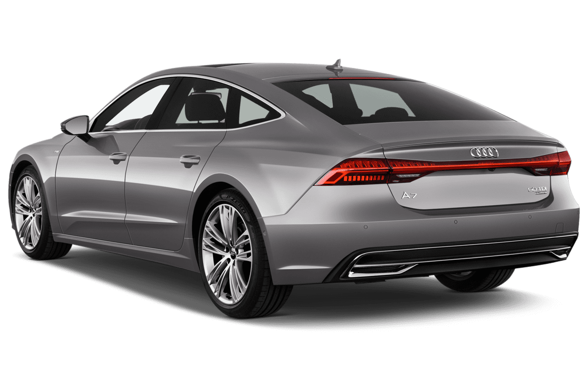 Schräge Heckansicht eines Audi A7 Sportback TFSI e, freigestellt