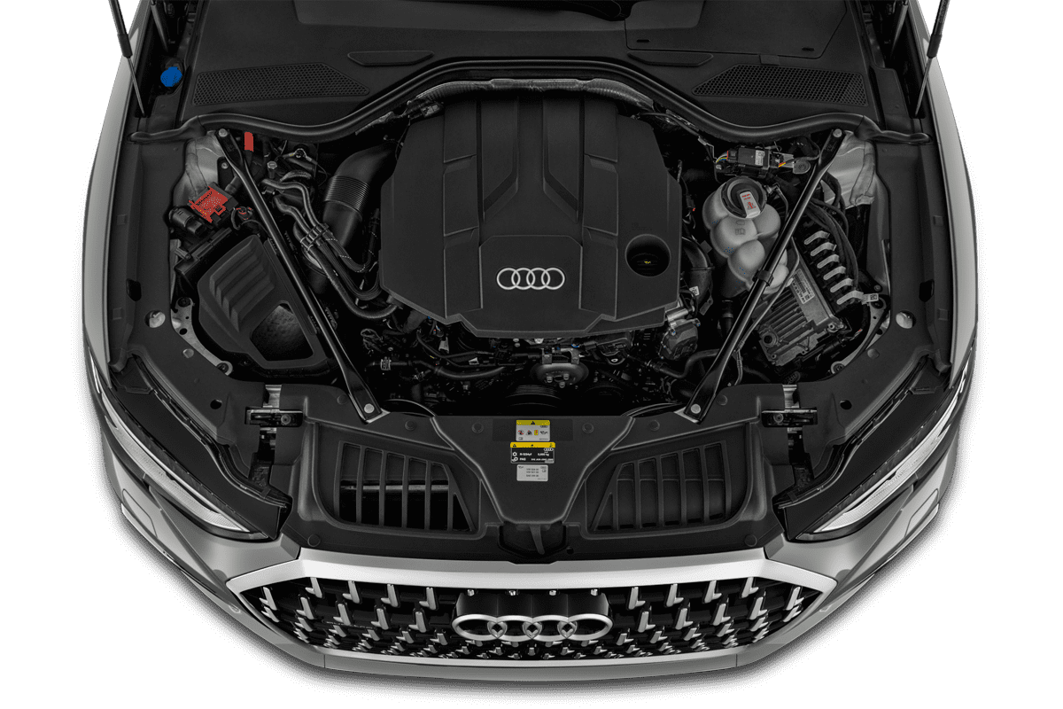 Motorraum eines Audi A8 TFSI e