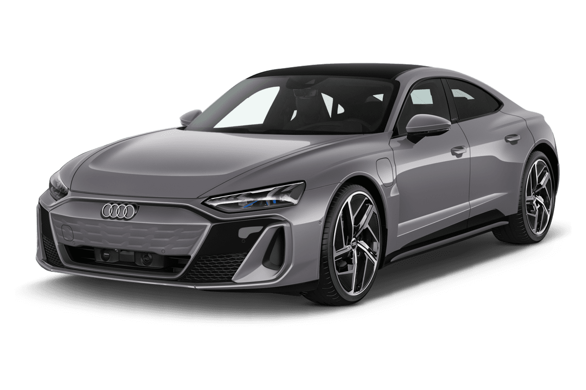 Schräge Frontansicht eines Audi e-tron GT, freigestellt