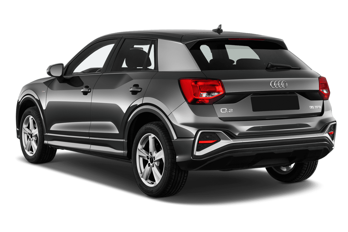 Schräge Heckansicht eines Audi Q2 , freigestellt