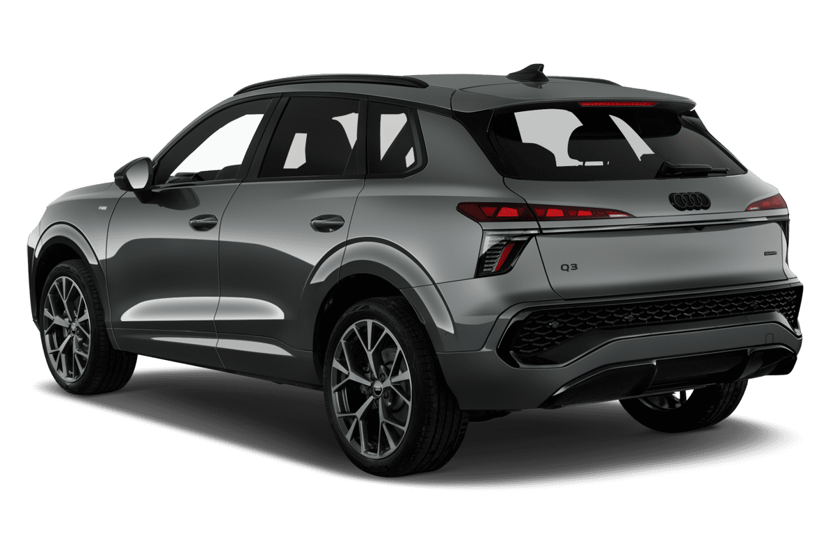 Schräge Heckansicht eines Audi Q3 SUV (neues Modell), freigestellt