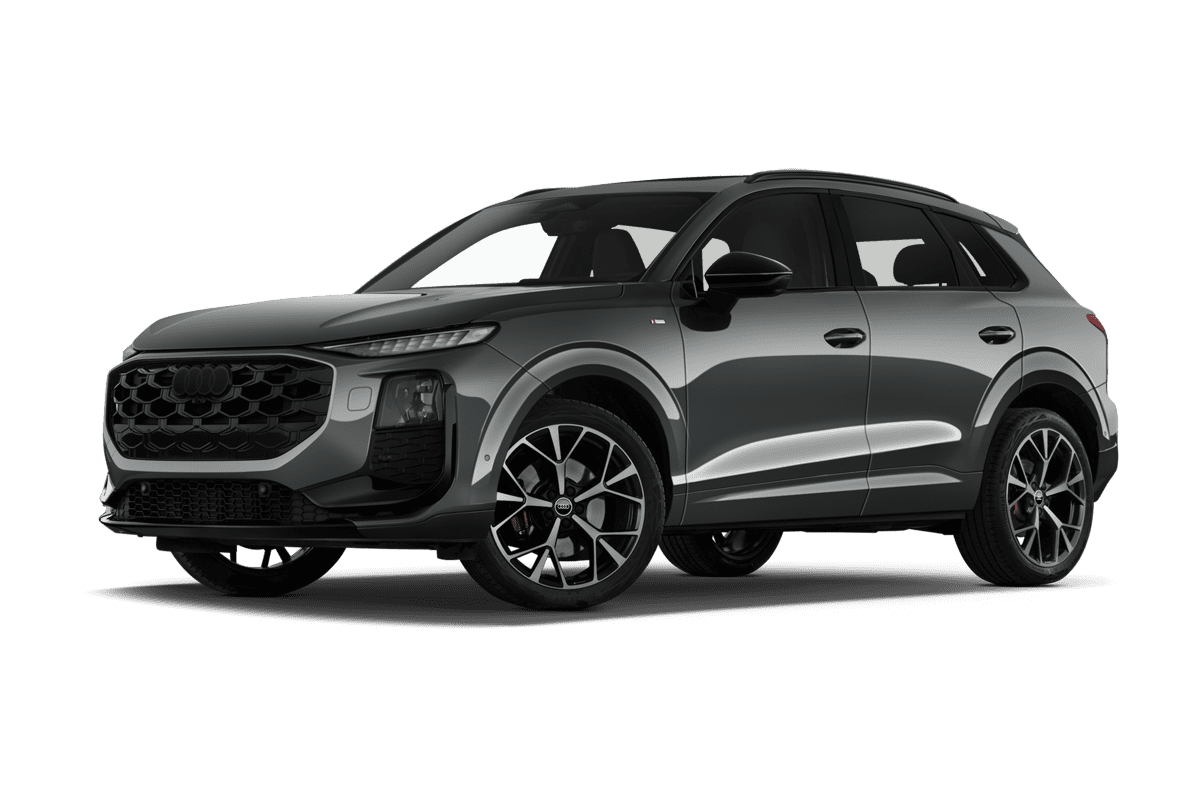 Tiefe, schräge Heckansicht eines Audi Q3 SUV (neues Modell), freigestellt