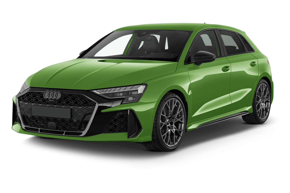 Schräge Frontansicht eines Audi RS3, freigestellt