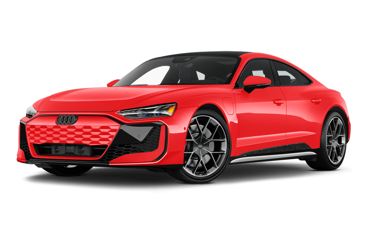 Tiefe, schräge Heckansicht eines Audi RS e-tron GT, freigestellt