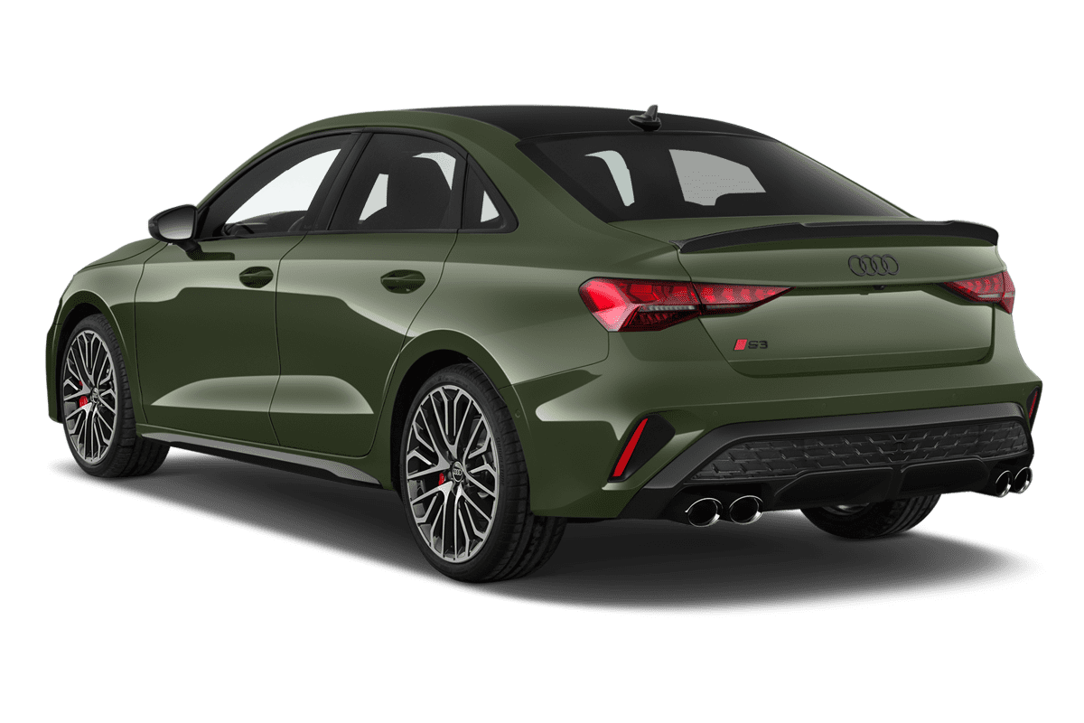 Schräge Heckansicht eines Audi S3 Limousine, freigestellt