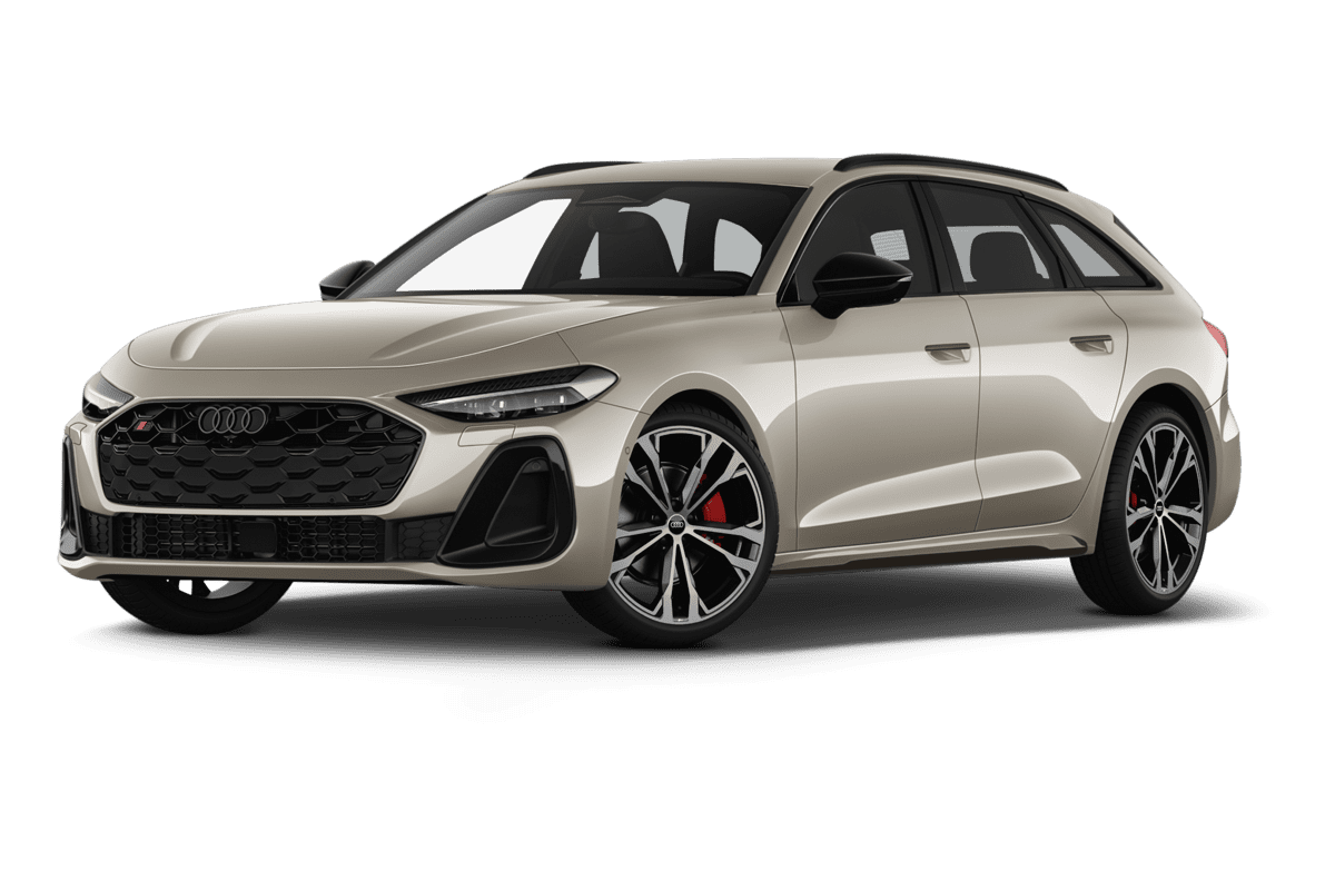 Tiefe, schräge Heckansicht eines Audi S5 Avant , freigestellt