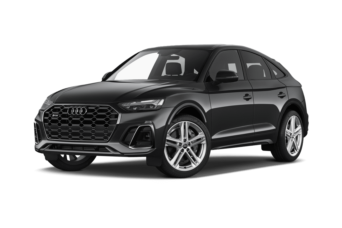 Tiefe, schräge Heckansicht eines Audi SQ5 Sportback , freigestellt