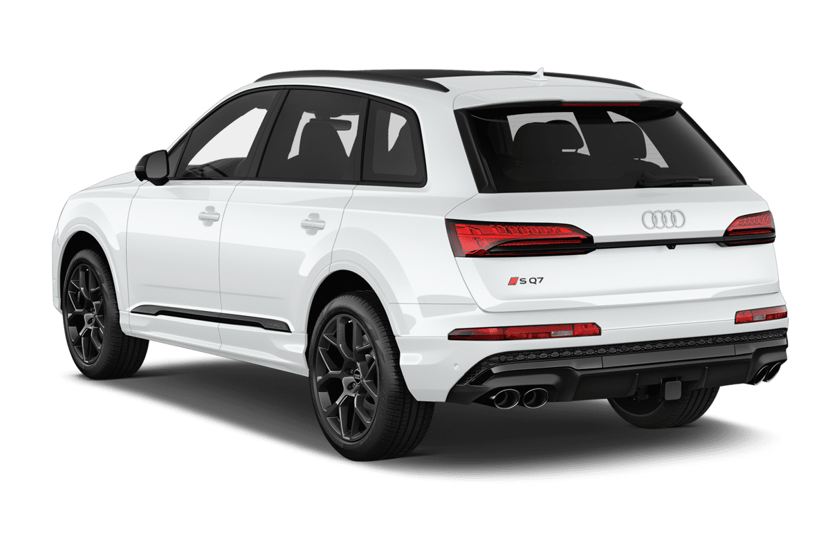 Schräge Heckansicht eines Audi SQ7 SUV, freigestellt