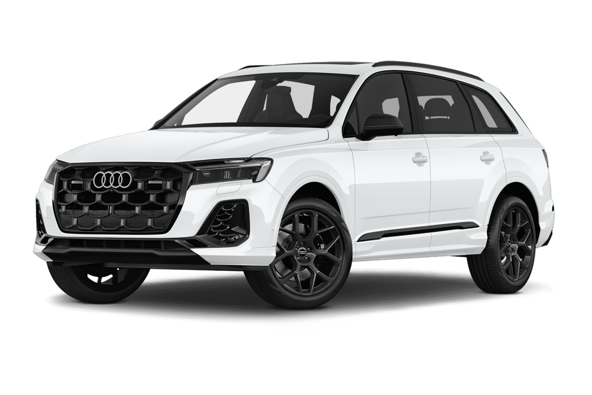 Tiefe, schräge Heckansicht eines Audi SQ7 SUV, freigestellt