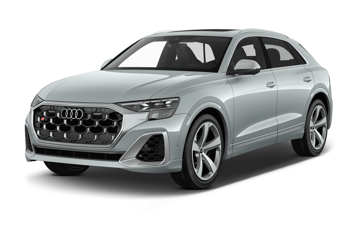 Schräge Frontansicht eines Audi Q8 SUV, freigestellt