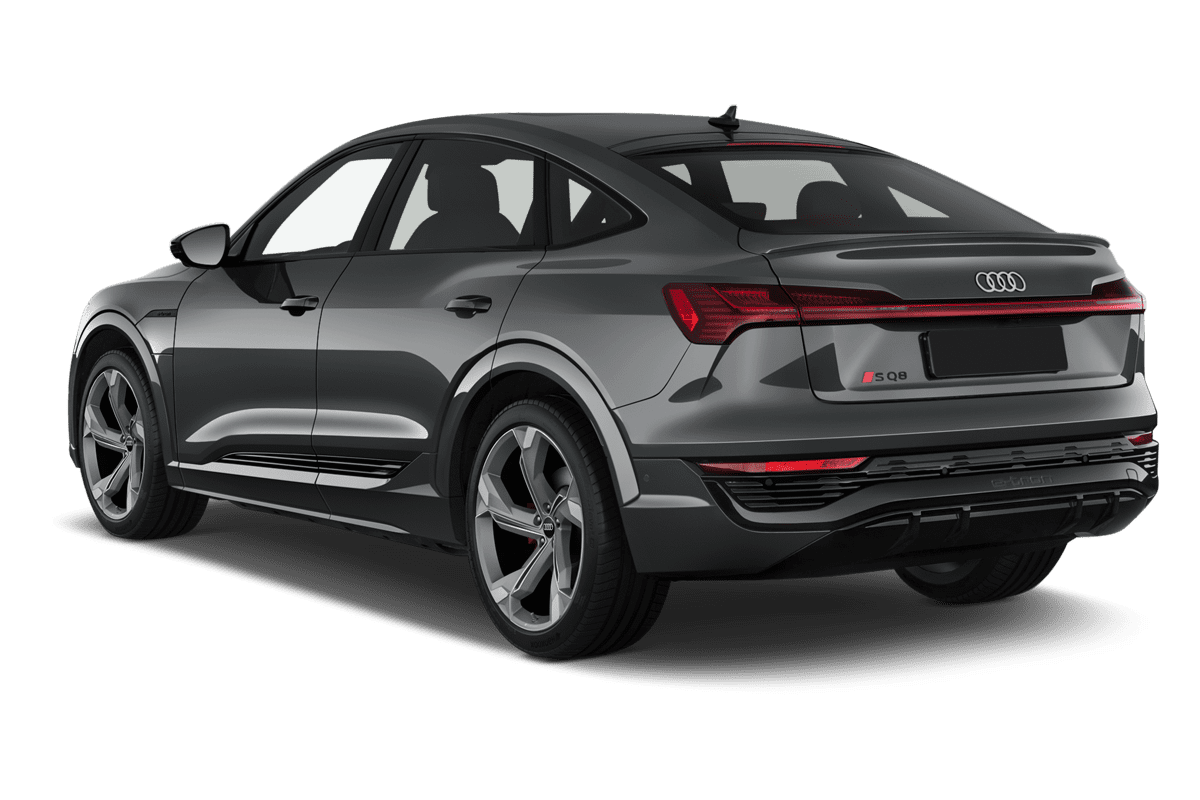 Schräge Heckansicht eines Audi SQ8 e-tron Sportback, freigestellt