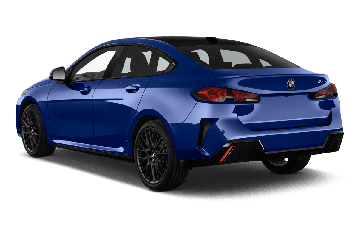 Schräge Heckansicht eines BMW 2er Gran Coupé, freigestellt