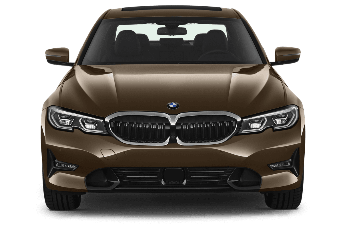 Frontansicht eines BMW 3er Limousine Plug-in-Hybrid, freigestellt