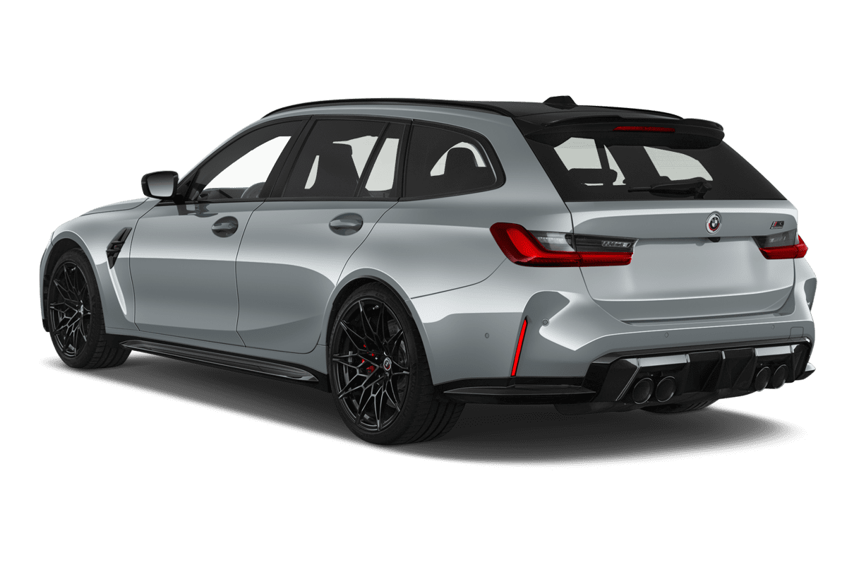 Schräge Heckansicht eines BMW M3 Touring, freigestellt