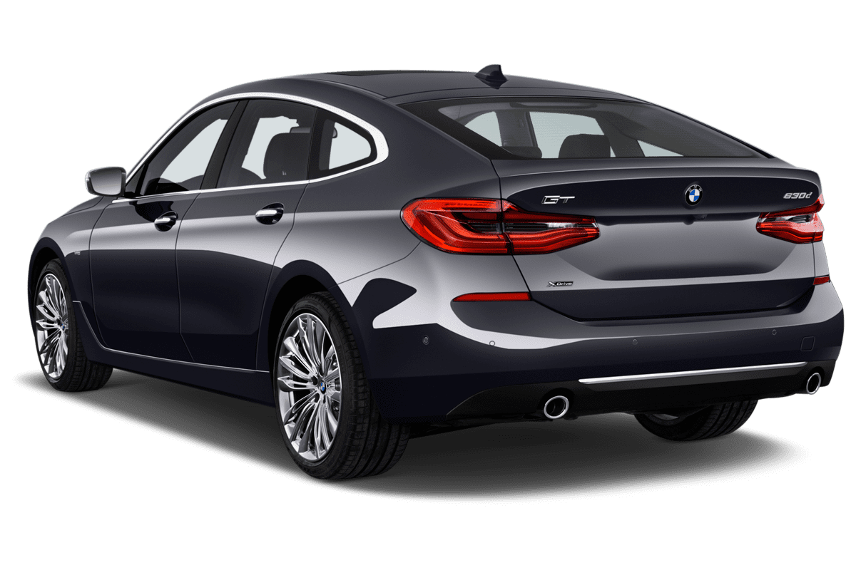 Schräge Heckansicht eines BMW 6er Gran Turismo, freigestellt