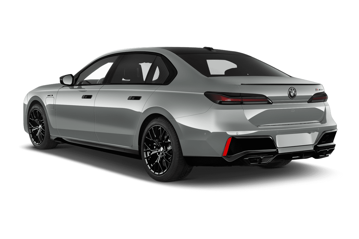 Schräge Heckansicht eines BMW 7er Limousine, freigestellt