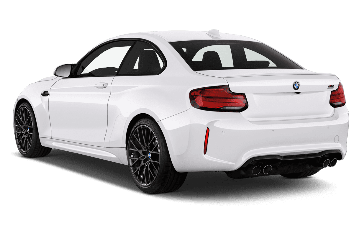 Schräge Heckansicht eines BMW M2 Competition, freigestellt