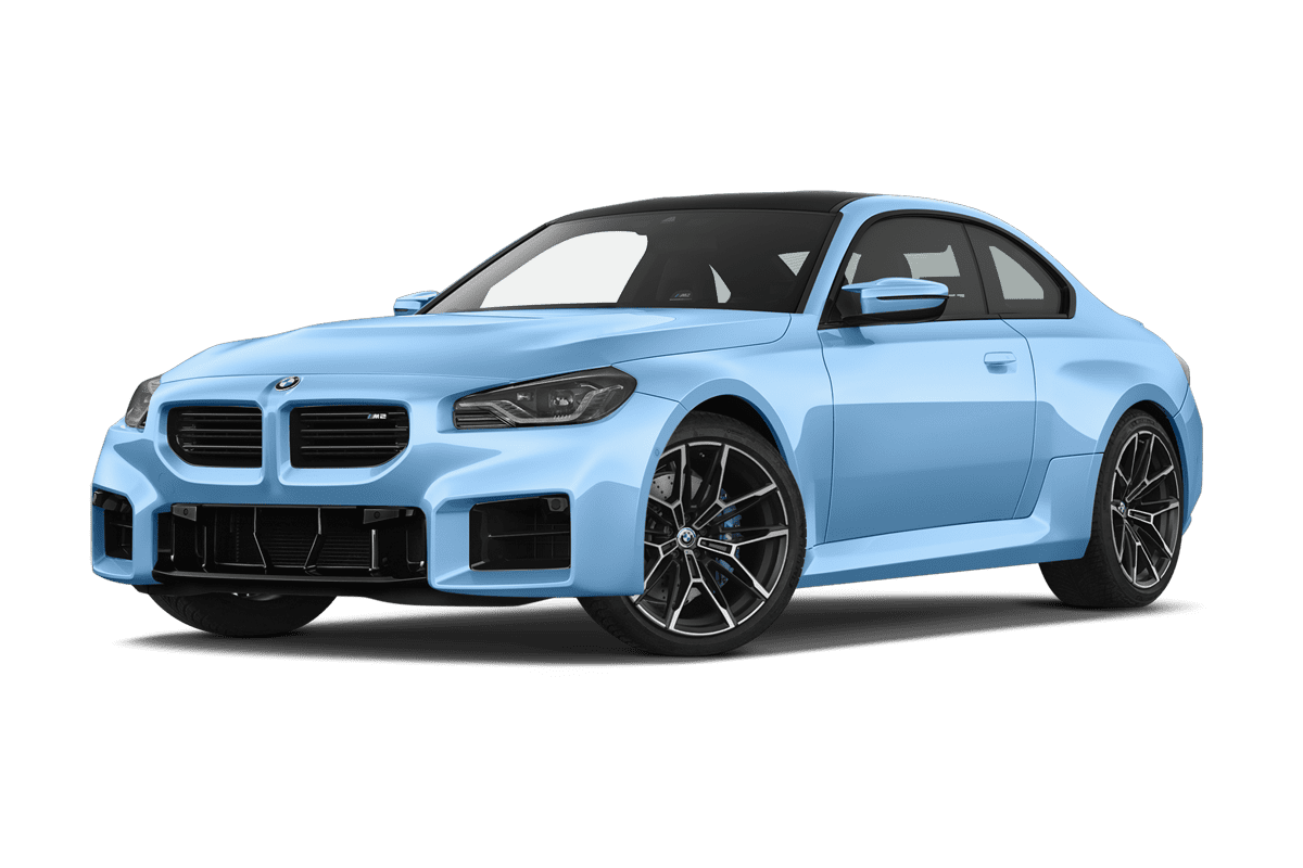 Tiefe, schräge Heckansicht eines BMW M2 Coupé , freigestellt