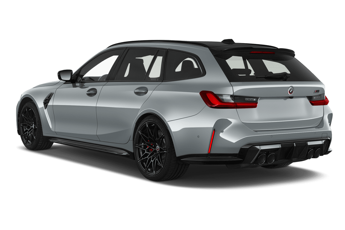 Schräge Heckansicht eines BMW M3 Touring, freigestellt
