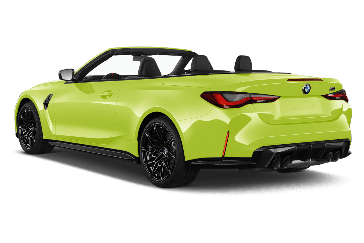 Schräge Heckansicht eines BMW M4 Cabrio , freigestellt