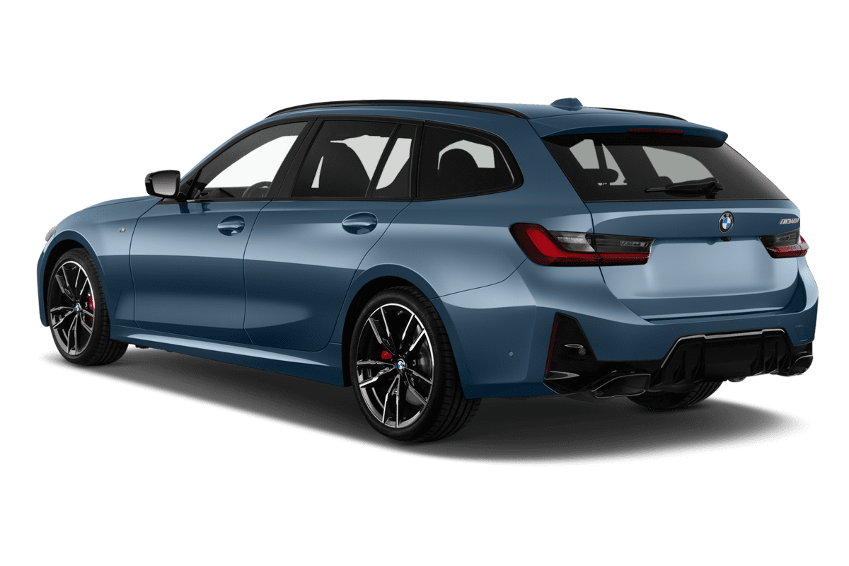 Schräge Heckansicht eines BMW 3er Touring, freigestellt