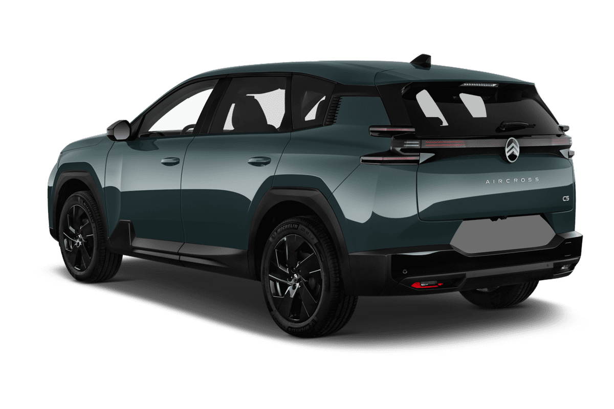 Schräge Heckansicht eines Citroen C5 Aircross (neues Modell), freigestellt