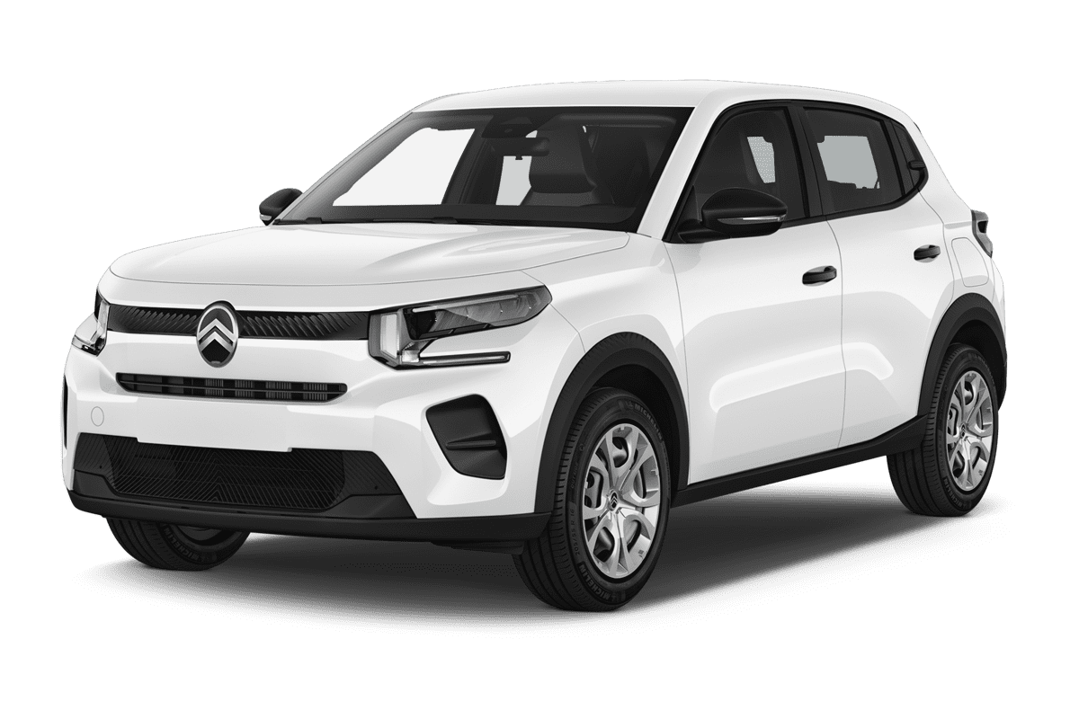 Schräge Frontansicht eines Citroen e-C3 You!, freigestellt