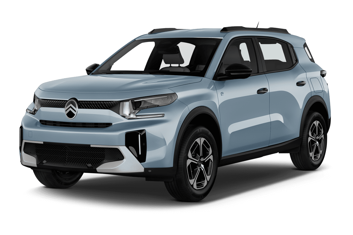 Schräge Frontansicht eines Citroen e-C3 Aircross , freigestellt